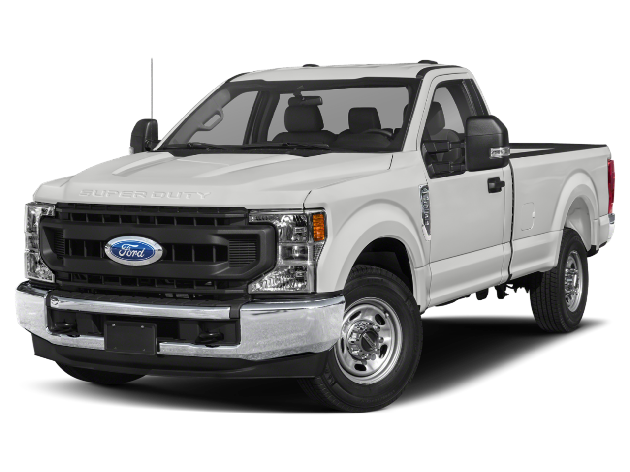 White Ford Super Duty pickup truck, front view, showcasing robust design and durability.